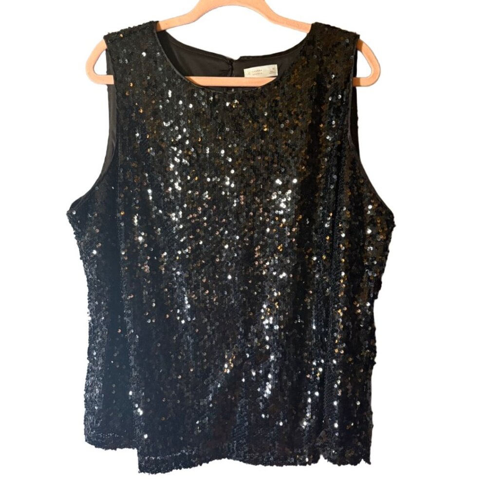 LC Lauren Conrad Black Sequin Tank Top 1X Sleeveless Party Top